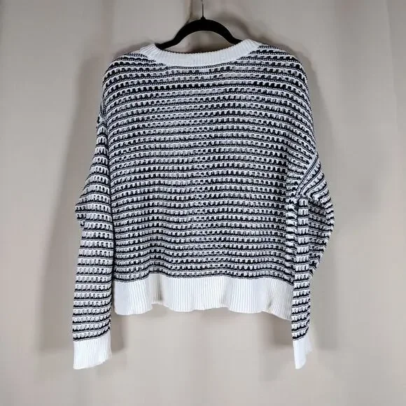 Old Navy Black White Striped Knit Cotton Pullover Patterned Crewneck Sweater - Picture 2 of 11